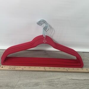 Joy Mangano (10) Silver Hook Velvet Huggable Hangers Fuchsia Pink